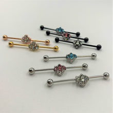 Load image into Gallery viewer, 14G Pink Clear Gem Classic Cluster Industrial Barbell 38mm