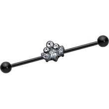 Load image into Gallery viewer, 14G Clear Gem Black Anodized Classic Cluster Industrial Barbell 38mm