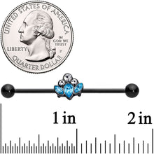 Load image into Gallery viewer, 14G Clear Aqua Gem Black Anodized Classic Cluster Industrial Barbell 38mm