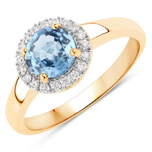 将图片加载到图库查看器,1.03 Carat Genuine Blue Sapphire and White Diamond 14K Yellow Gold Ring