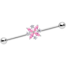 Load image into Gallery viewer, 14G Pink CZ Gem Star Burst Industrial Barbell 38mm