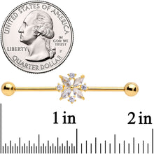 将图片加载到图库查看器,14G Clear CZ Gem Gold Tone Star Burst Industrial Barbell 38mm