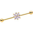 Load image into Gallery viewer, 14G Purple CZ Gem Gold Tone Star Burst Industrial Barbell 38mm