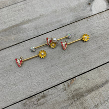将图片加载到图库查看器,14G Aurora Gem Gold Tone Butterfly Flower Industrial Barbell 38mm