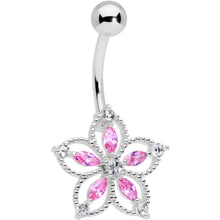 Load image into Gallery viewer, Pink Clear CZ Gem Airy Flower Belly Ring