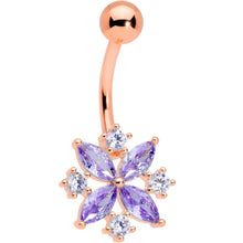 Load image into Gallery viewer, Purple Clear CZ Gem Rose Gold Tone Star Burst Belly Ring
