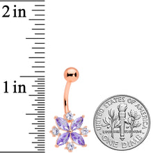 Load image into Gallery viewer, Purple Clear CZ Gem Rose Gold Tone Star Burst Belly Ring