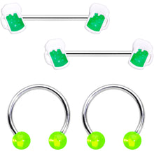 Load image into Gallery viewer, 14G 9/16 Green Beer St Patricks Horseshoe Barbell Nipple Set of 4