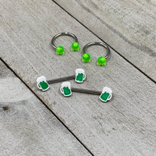Load image into Gallery viewer, 14G 9/16 Green Beer St Patricks Horseshoe Barbell Nipple Set of 4