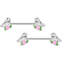 Load image into Gallery viewer, 14G 9/16 Bird Pink Flower Barbell Nipple Ring Set
