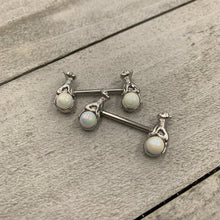 Load image into Gallery viewer, 14G 9/16 White Orb Baby Bear Barbell Nipple Ring Set