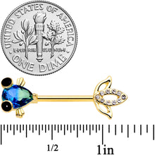 Load image into Gallery viewer, 14G 9/16 Aqua Gem Gold Tone Fish Barbell Nipple Ring Set