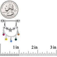 将图片加载到图库查看器,14G 9/16 Multicolor Gem Star Dangle Nipple Ring Set