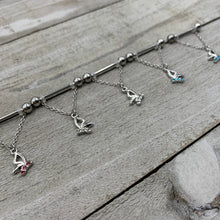 Load image into Gallery viewer, 14G 5/8 Clear Gem Butterfly Dangle Nipple Ring Set