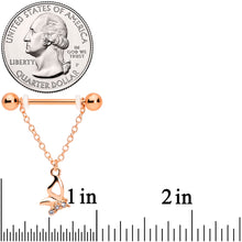 Load image into Gallery viewer, 14G 5/8 Clear Gem Rose Gold Hue Butterfly Dangle Nipple Ring Set