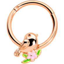 将图片加载到图库查看器,16G 3/8 Rose Gold Tone Bird Pink Flower Hinged Segment Ring