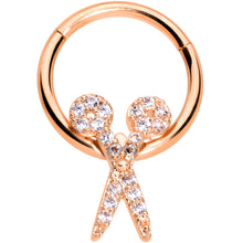 Load image into Gallery viewer, 16G 3/8 Clear CZ Gem Rose Gold Tone Scissors Hinged Segment Ring