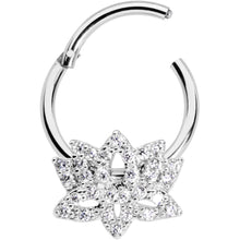 Load image into Gallery viewer, 16G 3/8 Clear CZ Gem Lotus Flower Hinged Segment Ring