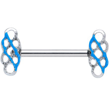 将图片加载到图库查看器,14G 9/16 Clear Gem Blue Celtic Knot Barbell Nipple Ring Set