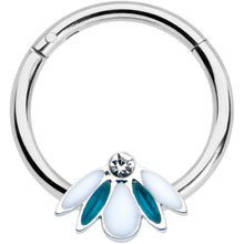 将图片加载到图库查看器,16G 5/16 Clear Gem Blue White Leaves Hinged Segment Ring