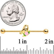 Load image into Gallery viewer, 14G Gold Tone Bird Pink Flower Industrial Barbell 38mm