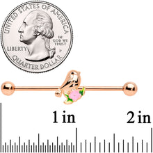 Load image into Gallery viewer, 14G Rose Gold Tone Bird Pink Flower Industrial Barbell 38mm