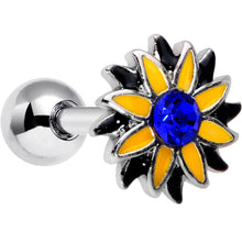 Load image into Gallery viewer, 16G 1/4 Blue Faux Druzy Yellow Sunflower Cartilage Tragus