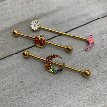 Load image into Gallery viewer, 14G Red Gem Gold Tone Ladybug Industrial Barbell 38mm