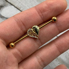 Load image into Gallery viewer, 14G Clear Gem Gold Tone Angel Wing Heart Industrial Barbell 38mm
