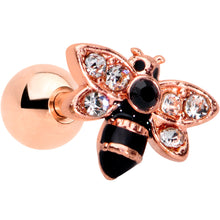将图片加载到图库查看器,16G 1/4 Clear Black Gem Rose Gold Tone Bee Cartilage Tragus
