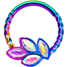Load image into Gallery viewer, 16G 3/8 Aurora Gem Rainbow Oval Quartet Twisted Cartilage Clicker