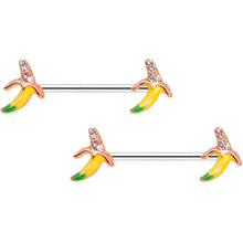 Load image into Gallery viewer, 14G 9/16 Clear CZ Gem Rose Gold Tone Banana Barbell Nipple Set
