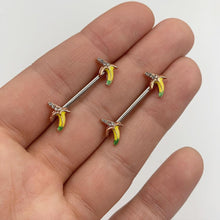 Load image into Gallery viewer, 14G 9/16 Clear CZ Gem Rose Gold Tone Banana Barbell Nipple Set