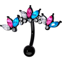 将图片加载到图库查看器,Clear Aqua Pink Gem Black Clusters Belly Ring