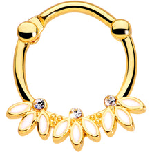 Load image into Gallery viewer, 16G 3/8 Clear Gem Gold Tone White Leaves Cartilage Clicker