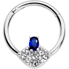 Load image into Gallery viewer, 16G 3/8 Blue Clear Gem Art Deco Fan Hinged Segment Ring