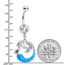 Load image into Gallery viewer, Clear Gem Blue Curved Mermaid Dangle Belly Ring