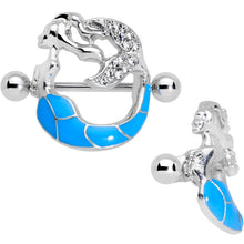 Load image into Gallery viewer, 14G 9/16 Clear Gem Blue Mermaid Nipple Shield Set