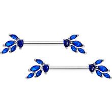 Load image into Gallery viewer, 14G 9/16 Blue Gem Raindrop Cluster Barbell Nipple Ring Set