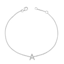 Load image into Gallery viewer, 10K White Gold Diamond Accent "A" Initial Charm and Link Bracelet