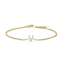Load image into Gallery viewer, 10K White Gold Diamond Accent "A" Initial Charm and Link Bracelet