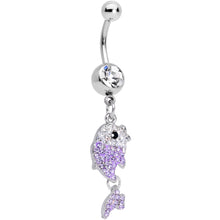 Load image into Gallery viewer, Clear Purple Gem Sweet Fish Dangle Belly Ring