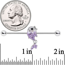 Load image into Gallery viewer, 14G Clear Purple Gem Fish Dangle Industrial Barbell 38mm