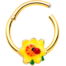Load image into Gallery viewer, 16G 3/8 Gold Tone Sunny Flower Ladybug Hinged Segment Ring