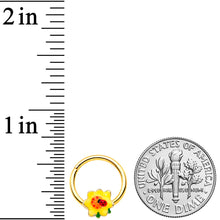 Load image into Gallery viewer, 16G 3/8 Gold Tone Sunny Flower Ladybug Hinged Segment Ring