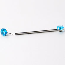 Load image into Gallery viewer, 14G Aqua CZ Gem Threadless Industrial Barbell 38mm