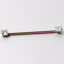 Load image into Gallery viewer, 14G Clear CZ Gem Rainbow Threadless Industrial Barbell 38mm