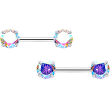 Load image into Gallery viewer, 14G 1/2 Aurora CZ Gem Threadless Barbell Nipple Ring Set