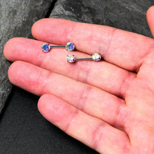 Load image into Gallery viewer, 14G 1/2 Aurora CZ Gem Threadless Barbell Nipple Ring Set