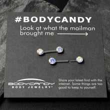 Load image into Gallery viewer, 14G 1/2 Aurora CZ Gem Threadless Barbell Nipple Ring Set